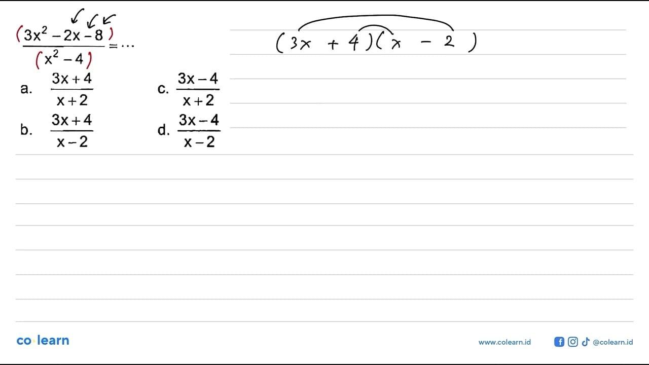 (3x^2 - 2x - 8)/(x^2 - 4) = ...