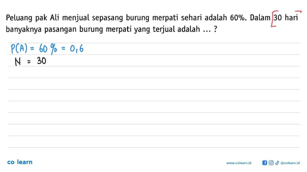 Peluang pak Ali menjual sepasang burung merpati sehari