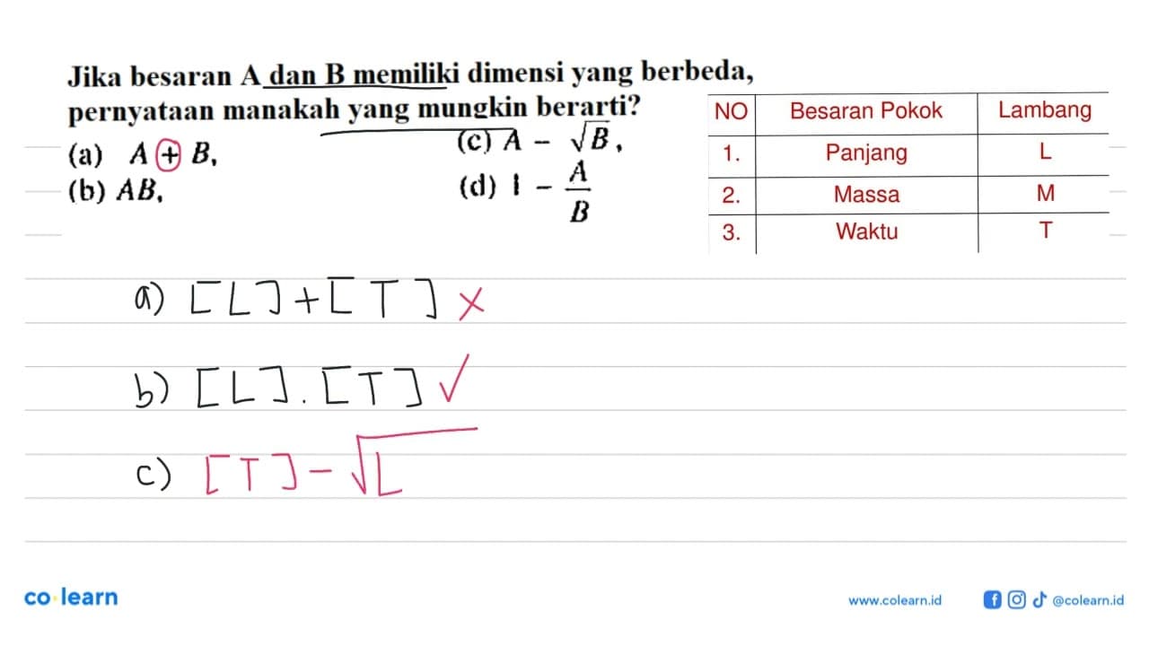 Jika besaran A dan B memiliki dimensi yang berbeda,