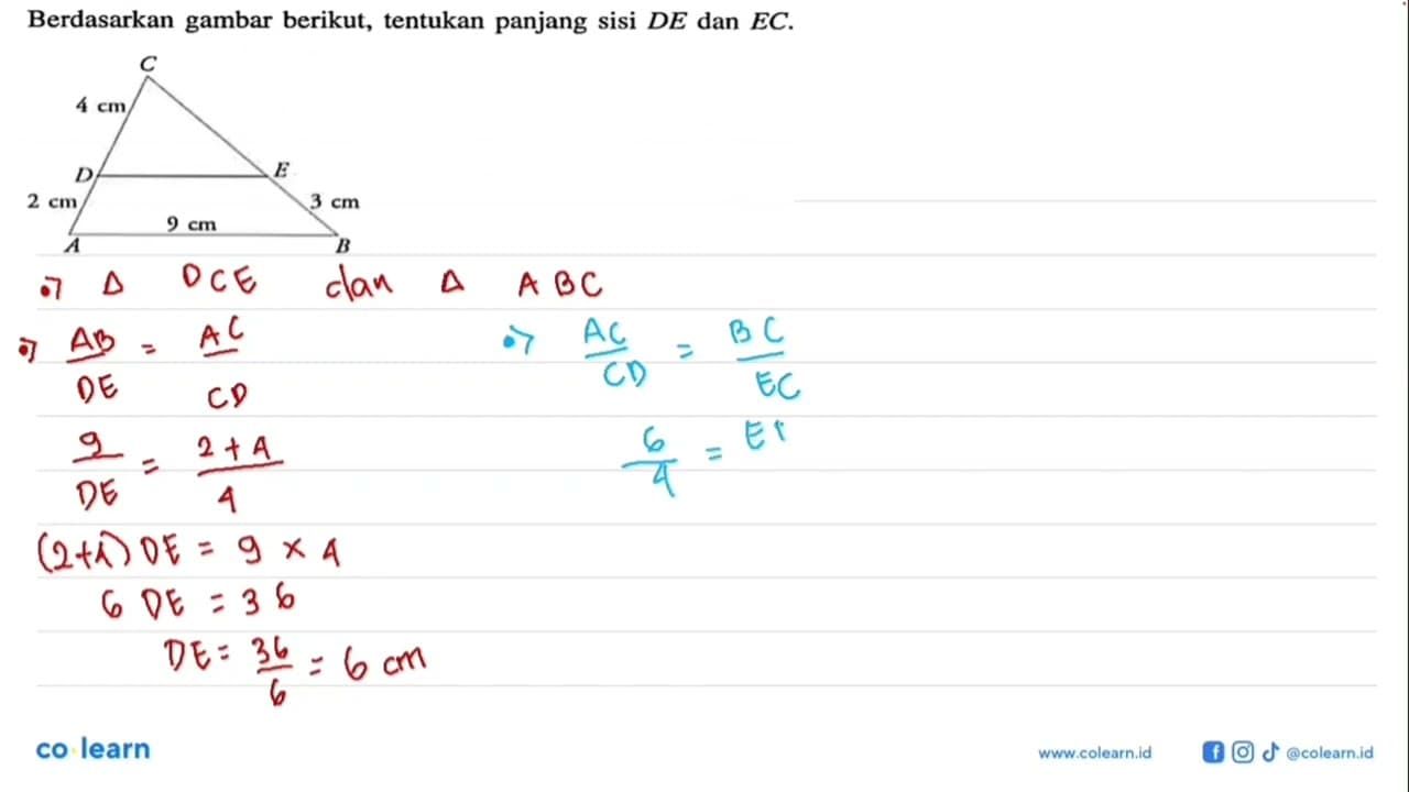 Berdasarkan gambar berikut, tentukan panjang sisi DE dan