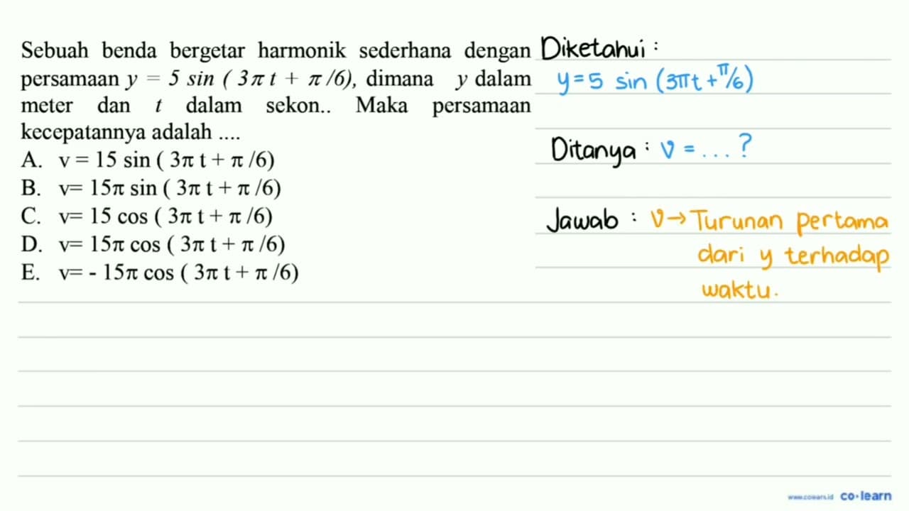 Sebuah benda bergetar harmonik sederhana dengan persamaan