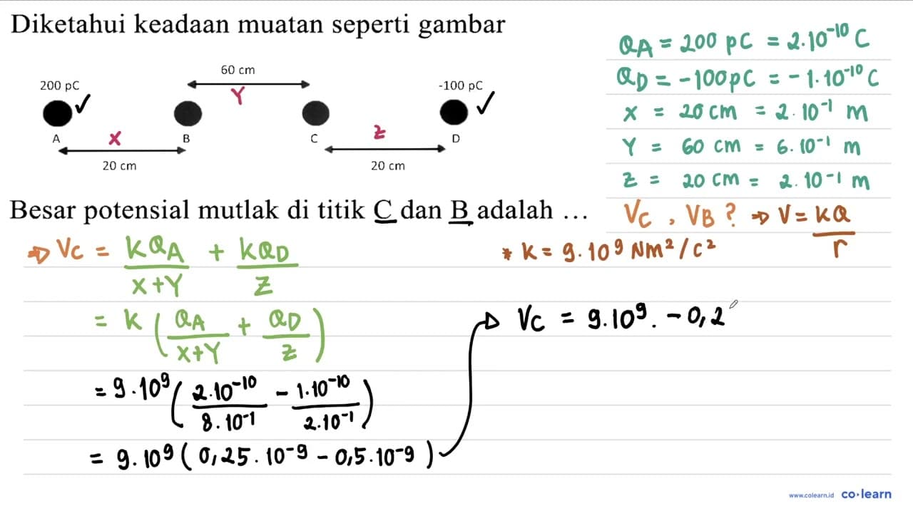 Diketahui keadaan muatan seperti gambar 200 pC 60 cm -100