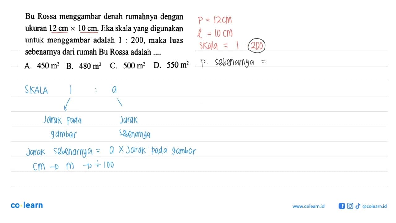 Bu Rossa menggambar denah rumahnya dengan ukuran 12 cmx10