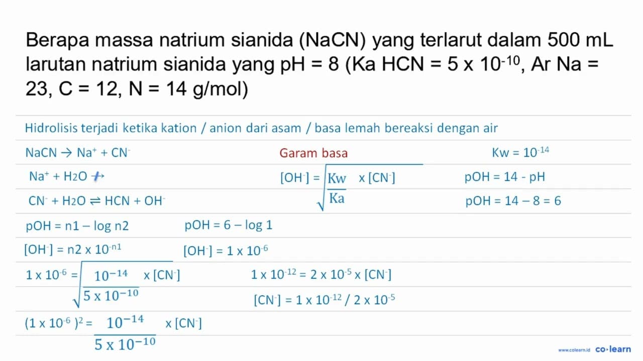 Berapa massa natrium sianida ( NaCN) yang terlarut dalam