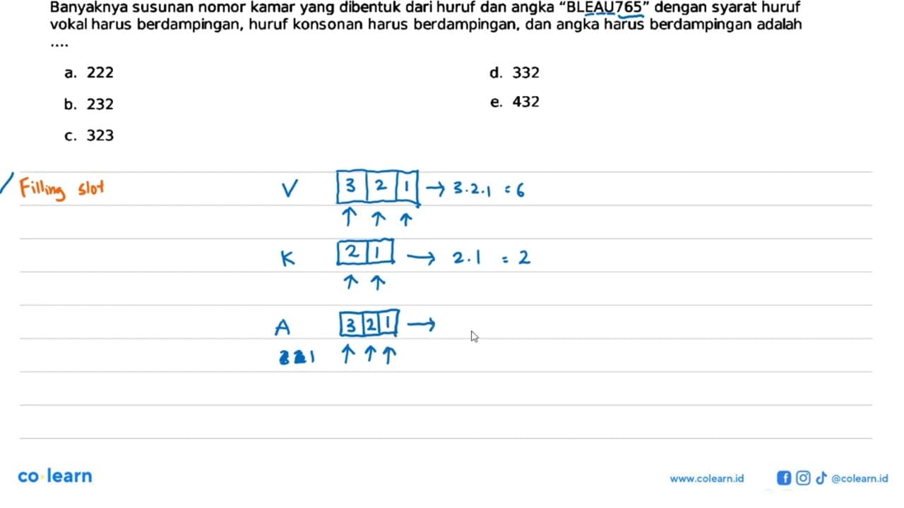 Banyaknya susunan nomor kamar yang dibentuk dari huruf dan