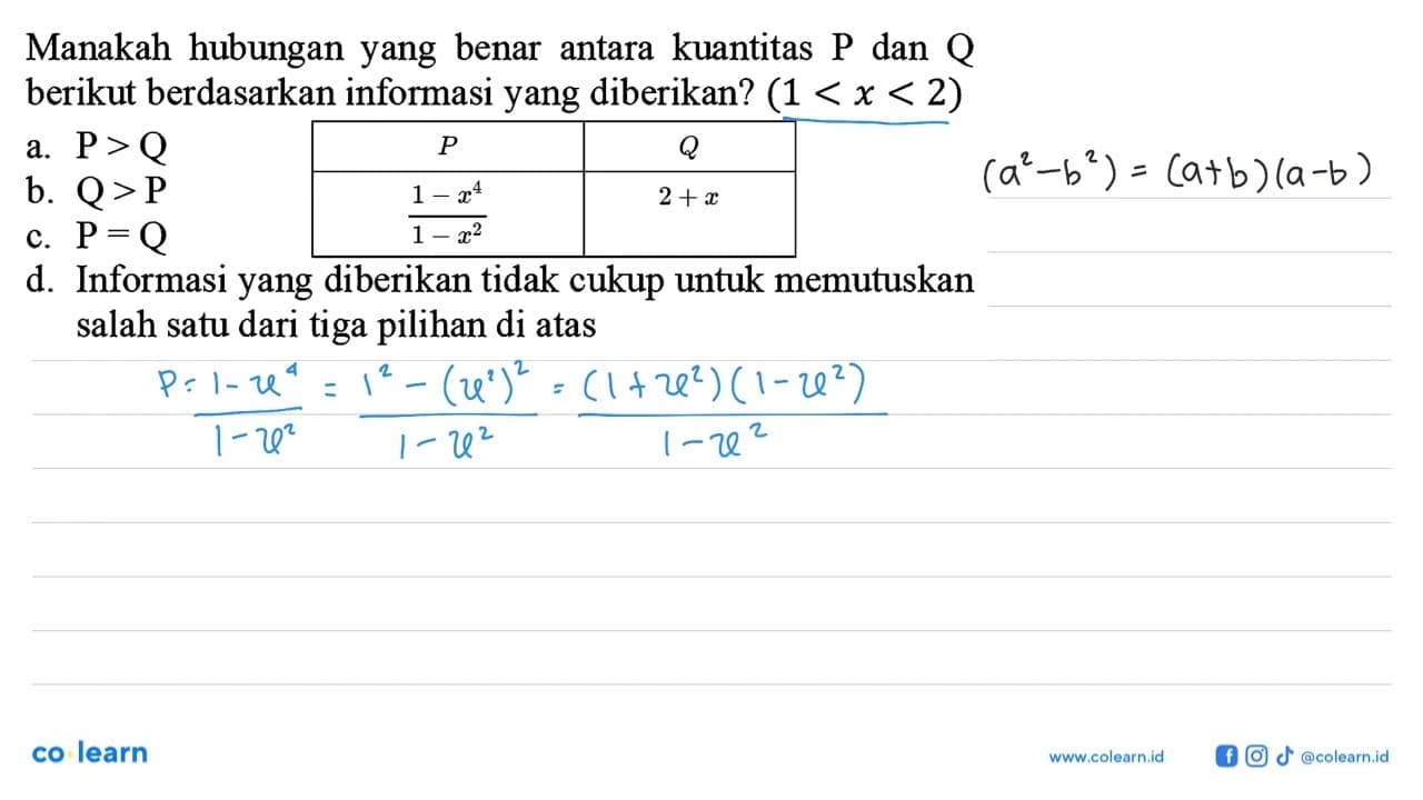 Manakah hubungan yang benar kuantitas P dan antara Q