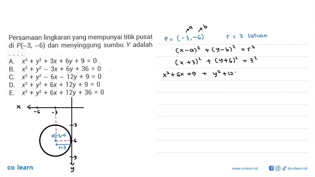 Persamaan lingkaran yang mempunyai titik pusat di P(-3,-6)