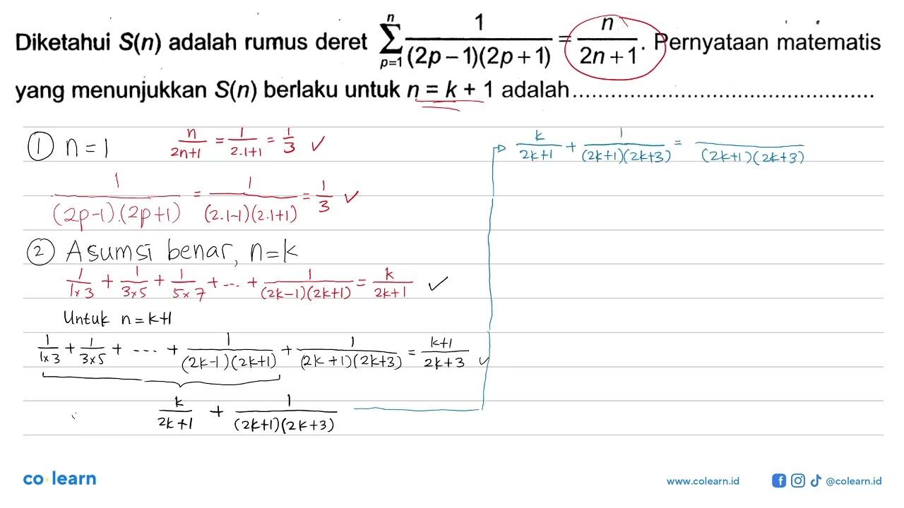 Diketahui S(n) adalah rumus deret sigma p=1 n