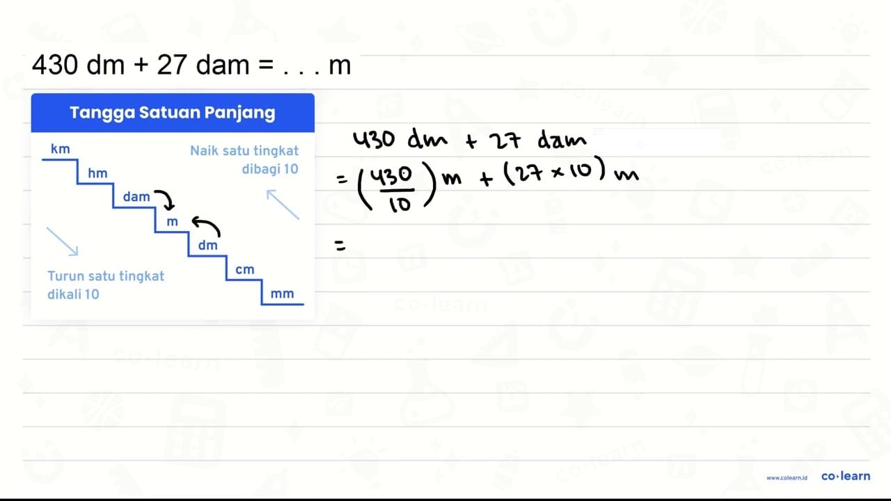 430 dm+27 dam =... m
