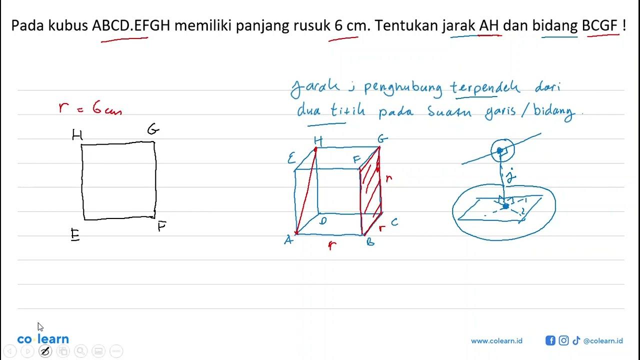 Pada kubus ABCD.EFGH memiliki panjang rusuk 6 cm. Tentukan