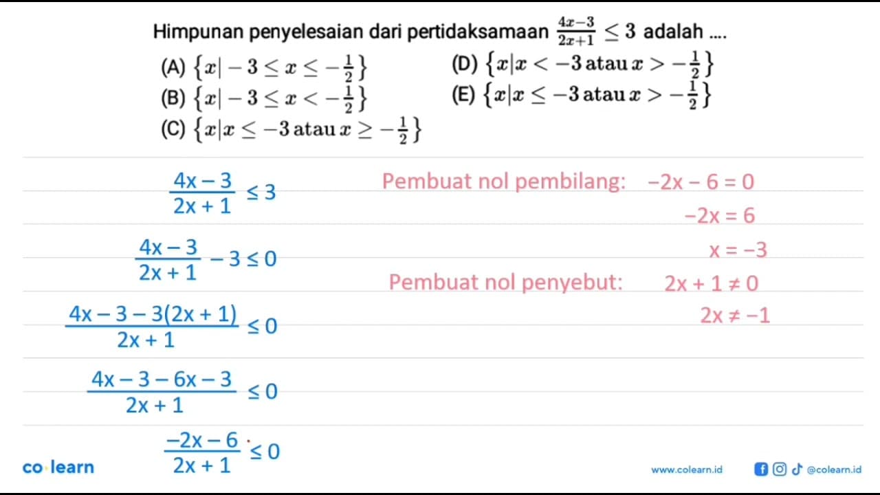 Himpunan penyelesaian dari pertidaksamaan (4x - 3)/(2x + 1)