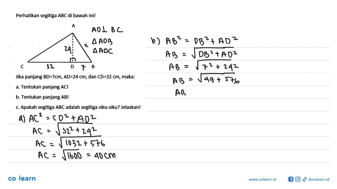 Perhatikan segitiga ABC di bawah ini! A C D BJika panjang