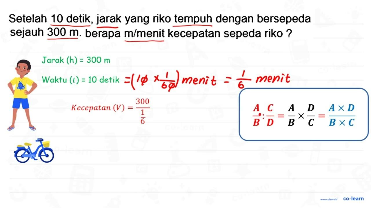 Setelah 10 detik, jarak yang riko tempuh dengan bersepeda