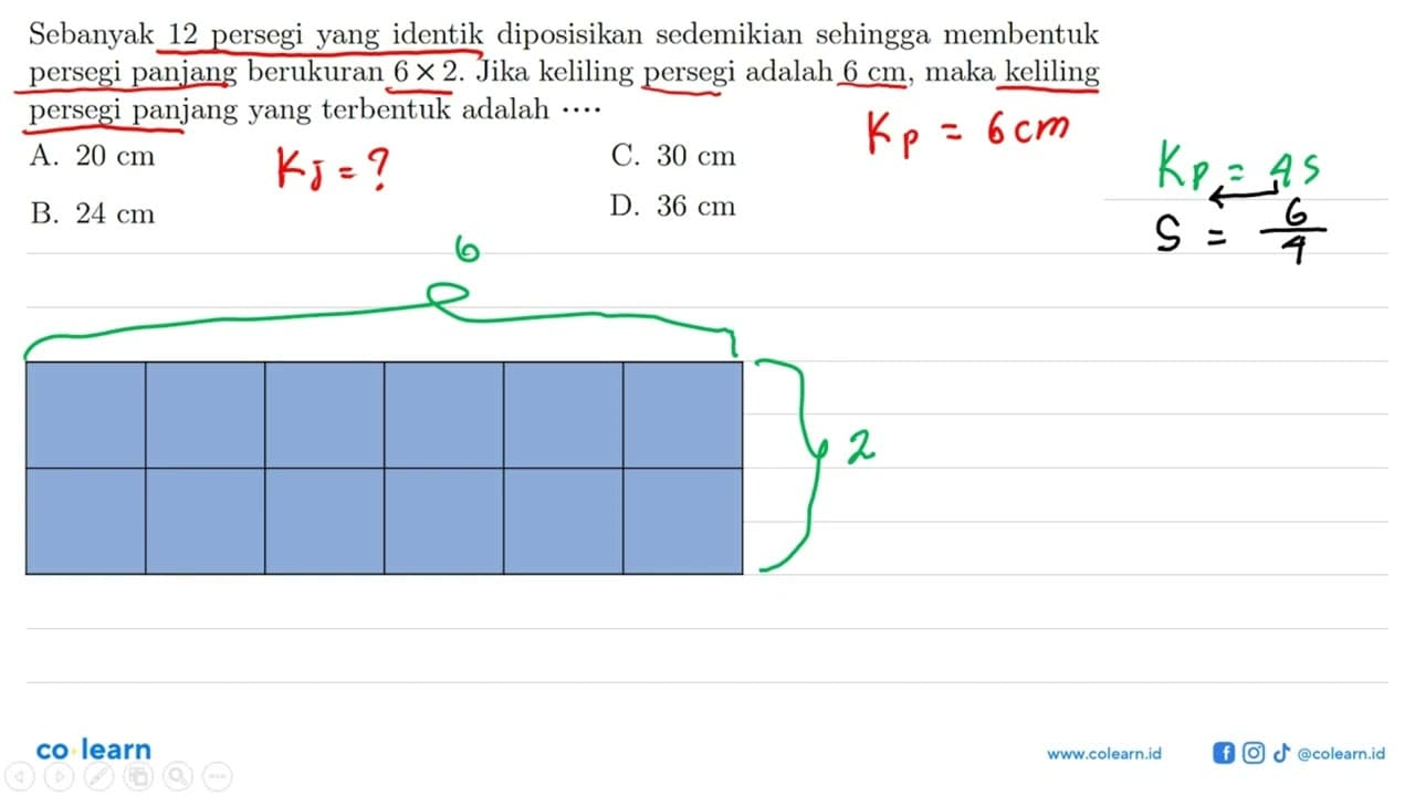 Sebanyak 12 persegi yang identik diposisikan sedemikian