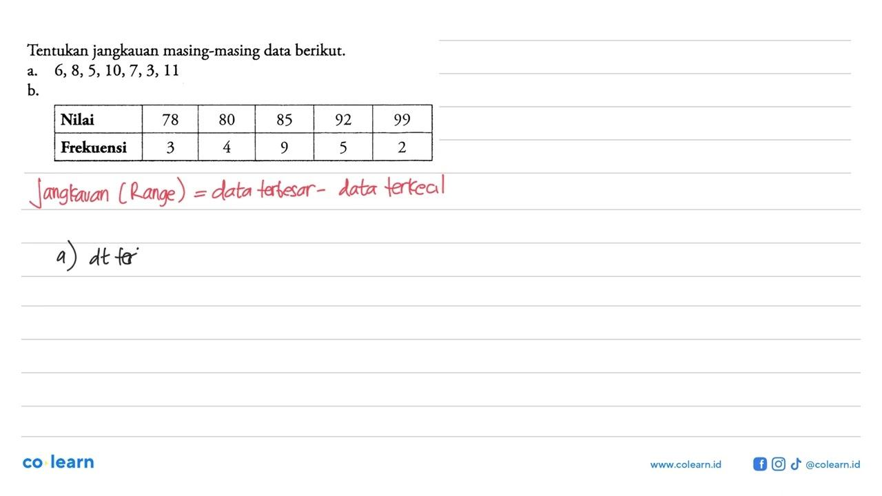 Tentukan jangkauan masing-masing data berikut. a.