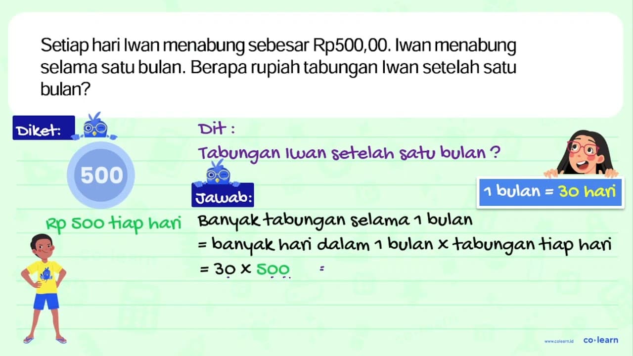 Setiap hari Iwan menabung sebesar Rp500,00. Iwan menabung