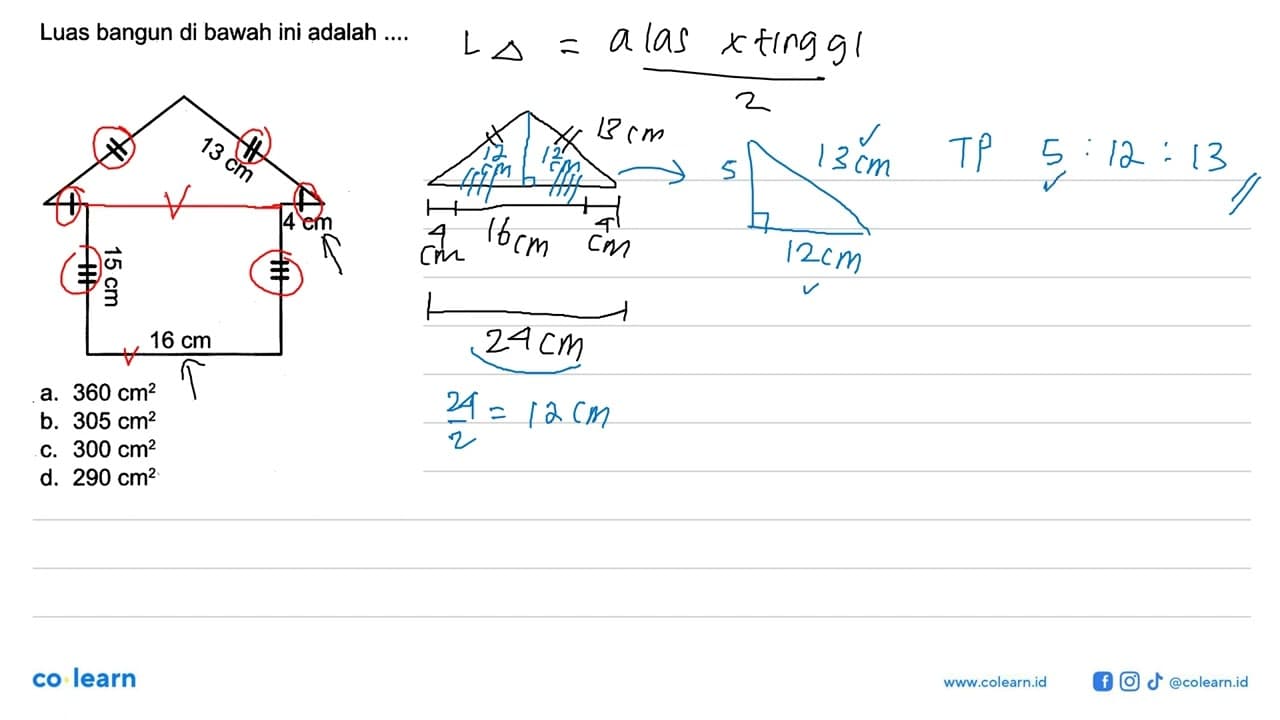 Luas bangun di bawah ini adalah ....13 cm 15 cm 16 cm 4 cm