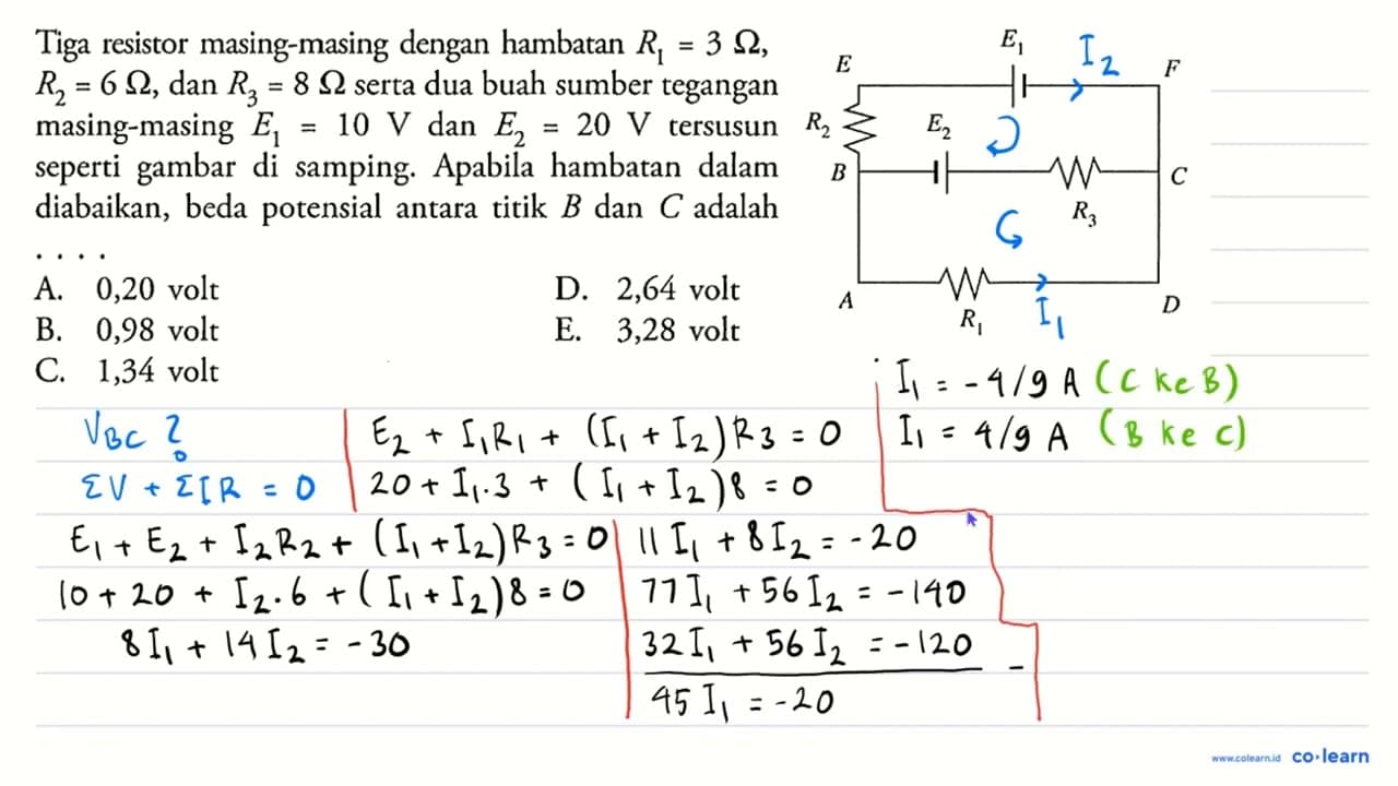 Tiga resistor masing-masing dengan hambatan R1 = 3 ohm, R2