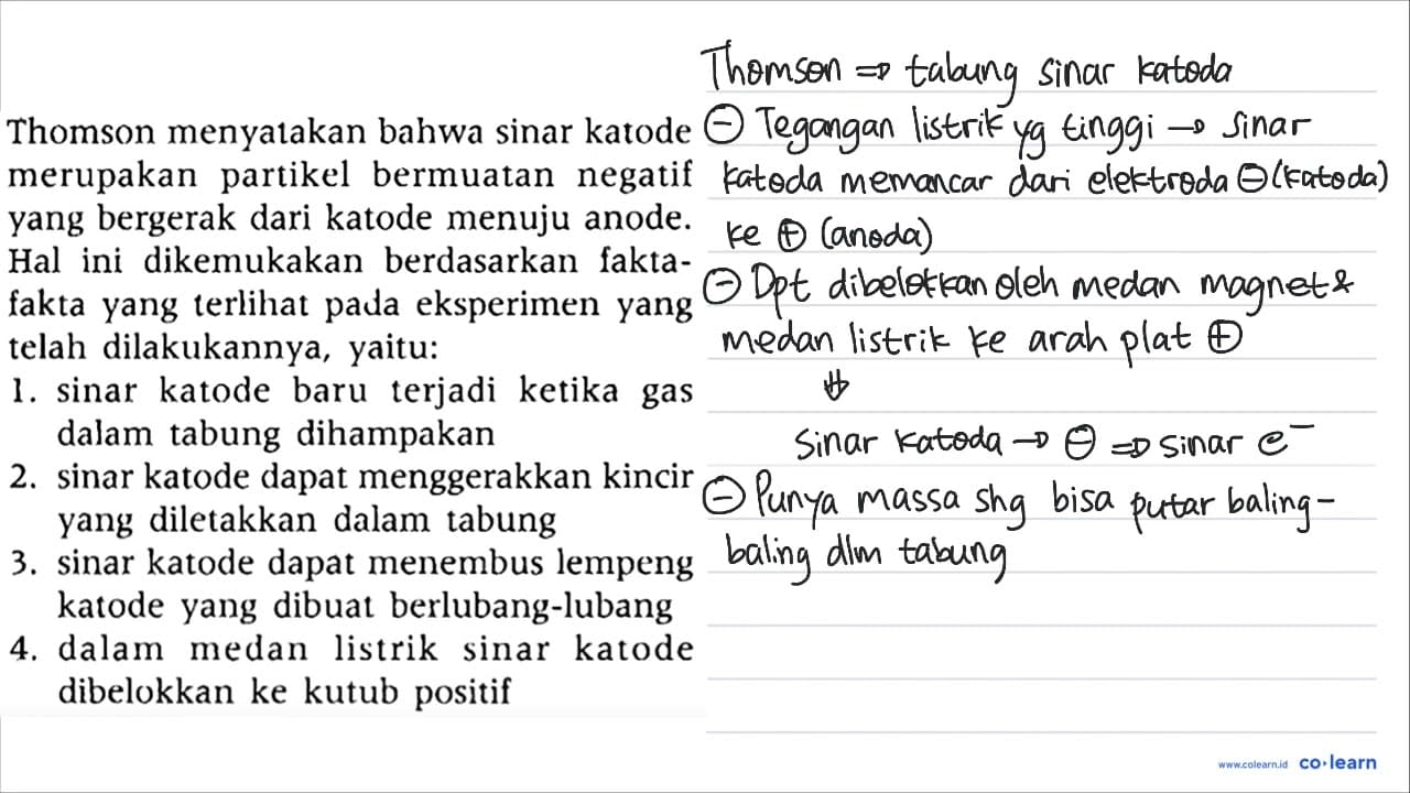 Thomson menyatakan bahwa sinar katode merupakan partikel