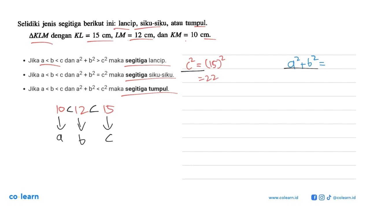 Selidiki jenis segitiga berikut ini: lancip, siku-siku,