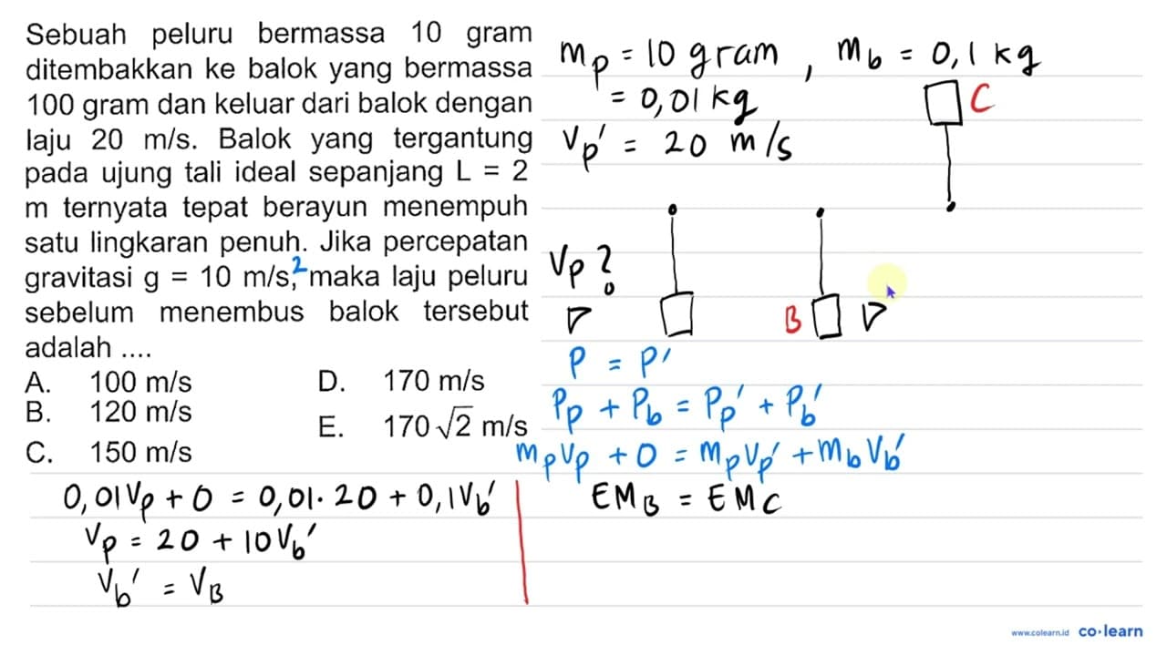 Sebuah peluru bermassa 10 gram ditembakkan ke balok yang