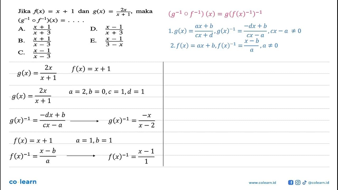 Jika f(x)=x+1 dan g(x)=(2x)/(x+1), maka