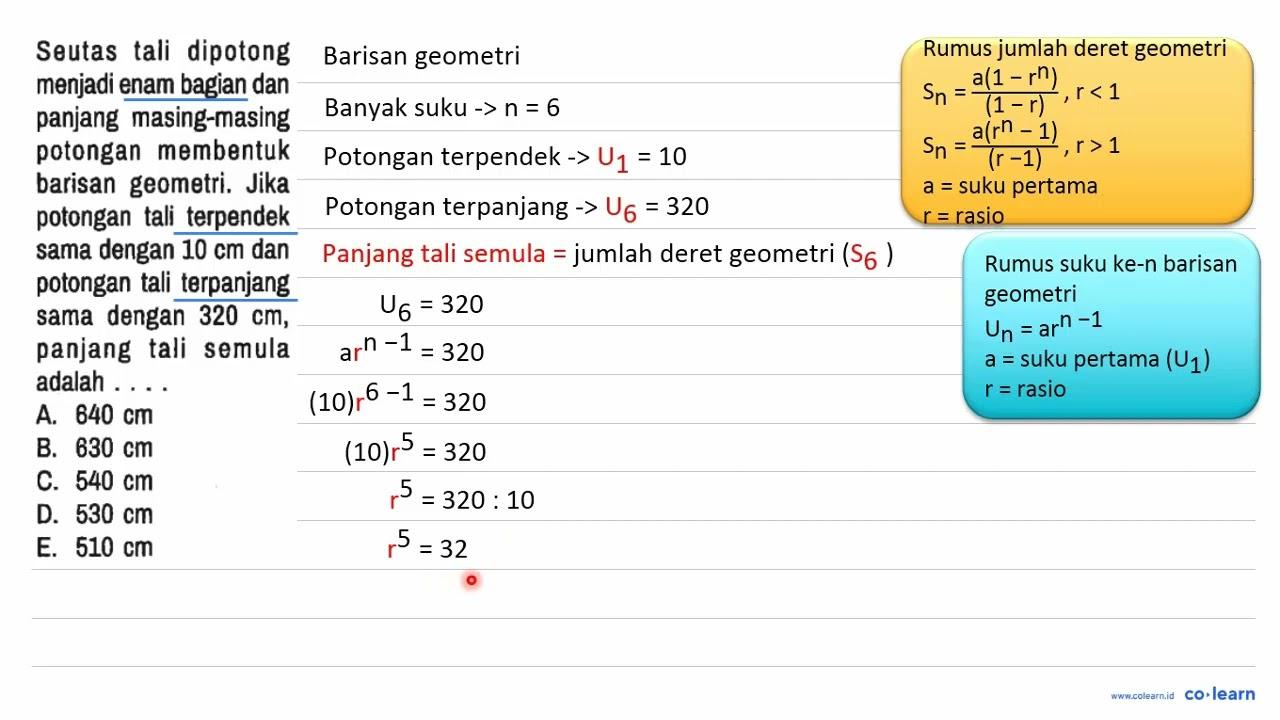 Seutas tali dipotong menjadi enam bagian dan panjang