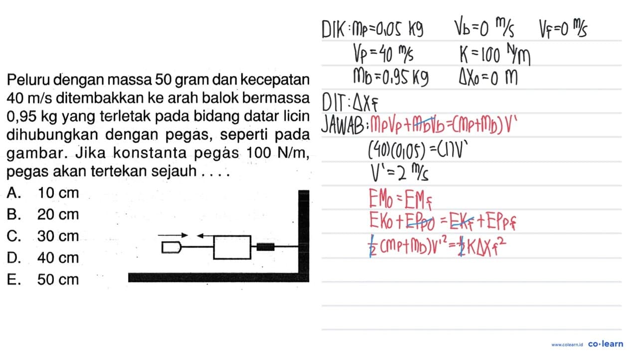 Peluru dengan massa 50 gram dan kecepatan 40 m / s