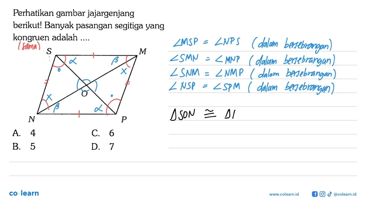 Perhatikan gambar jajargenjang berikut! Banyak pasangan