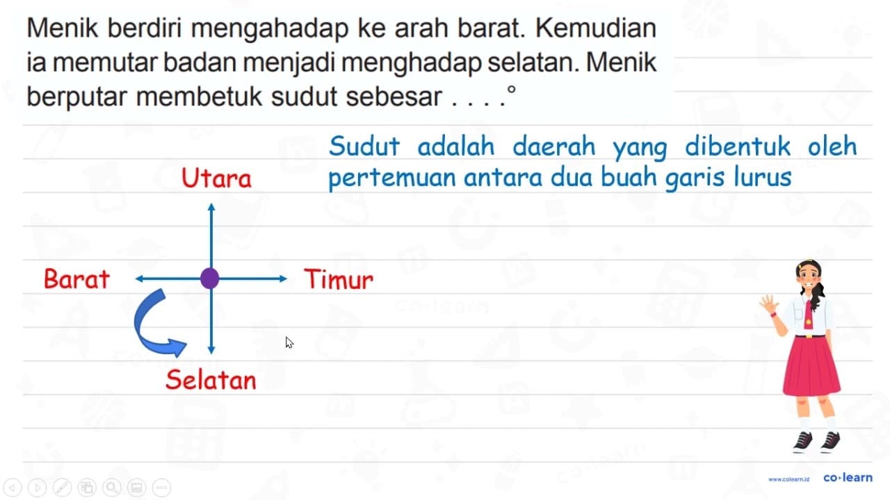 Menik berdiri mengahadap ke arah barat. Kemudian ia memutar