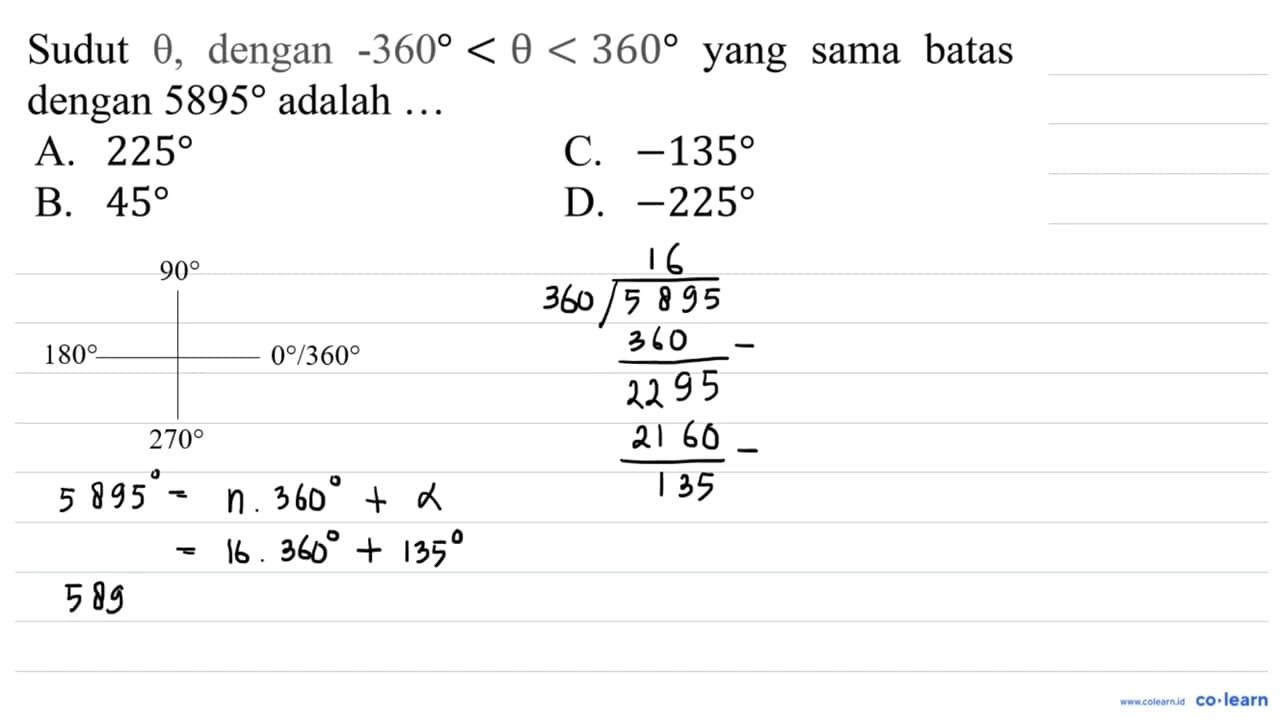 Sudut theta, dengan -360 < theta < 360 yang sama batas