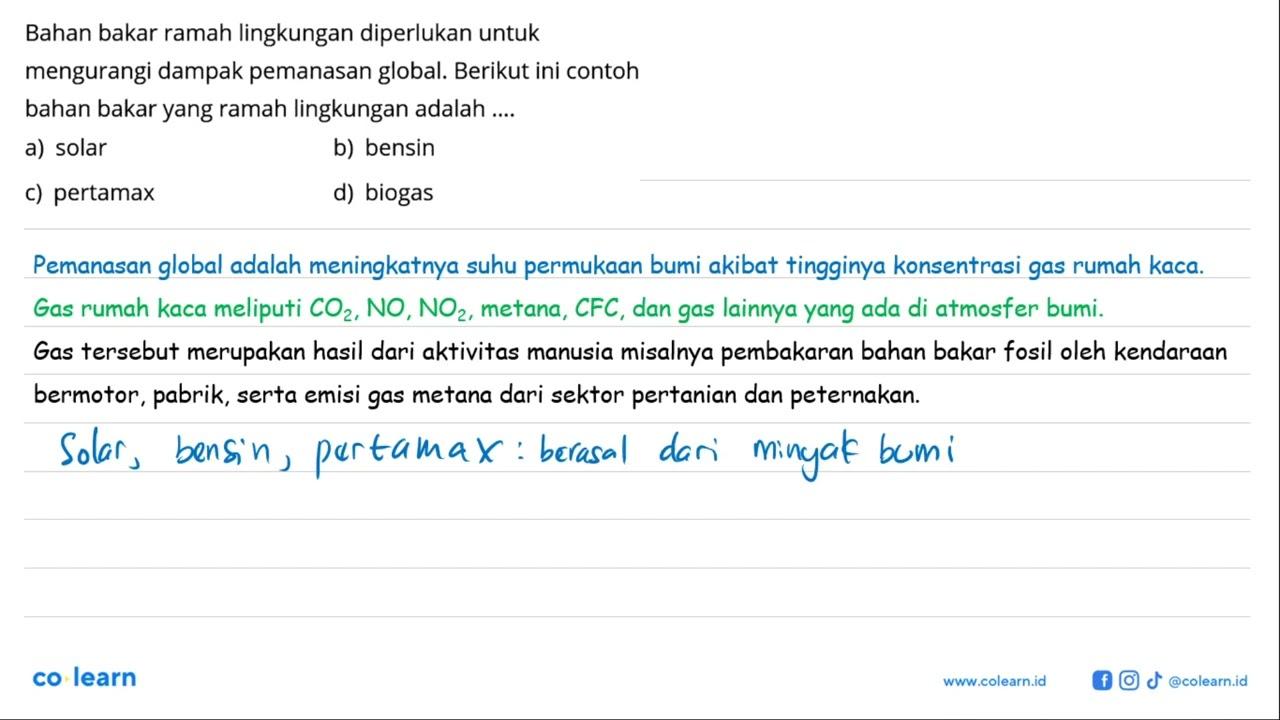 Bahan bakar ramah lingkungan diperlukan untuk mengurangi