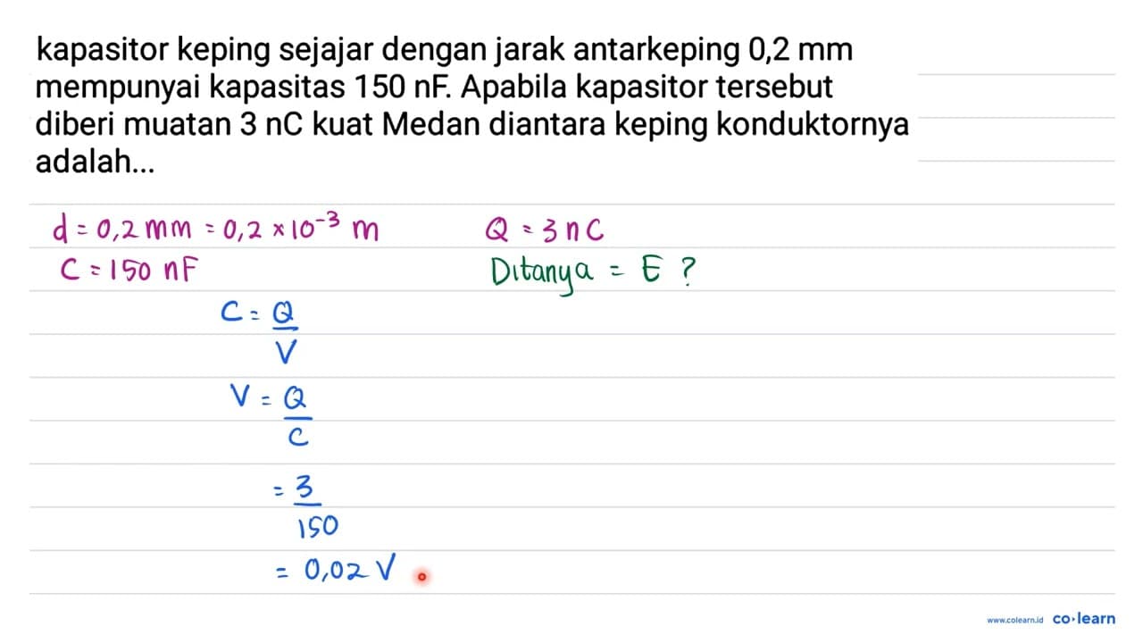 kapasitor keping sejajar dengan jarak antarkeping 0,2 mm