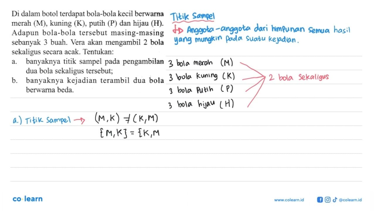 Di dalam botol terdapat bola-bola kecil berwarna merah (M),