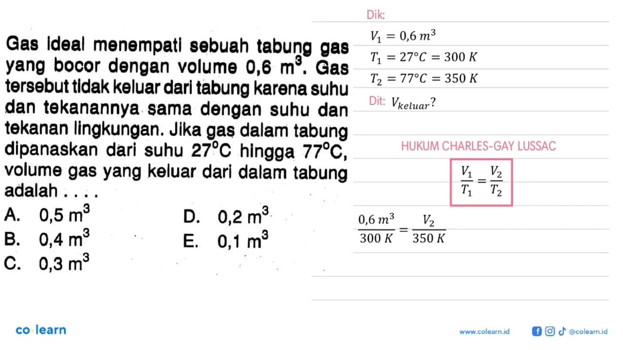 Gas ideal menempati sebuah tabung gas yang bocor dengan