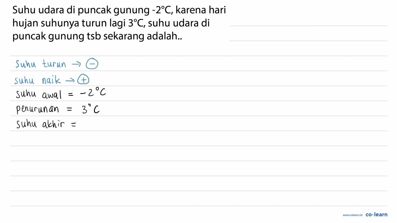 Suhu udara di puncak gunung -2 C , karena hari hujan