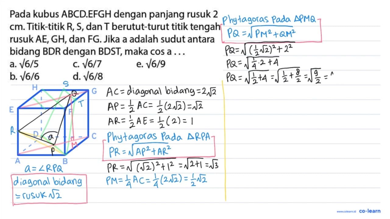 Pada kubus ABCD.EFGH dengan panjang rusuk 2 cm. Titik-titik