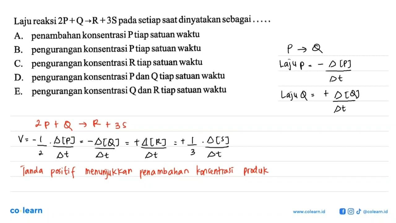 Laju reaksi 2P+Q -> R+3S pada setiap saat dinyatakan