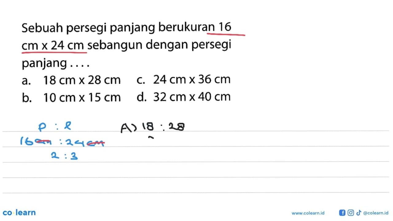 Sebuah persegi panjang berukuran 16 cm x 24 cm sebangun