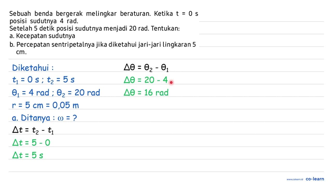 Sebuah benda bergerak melingkar beraturan. Ketika t=0 s