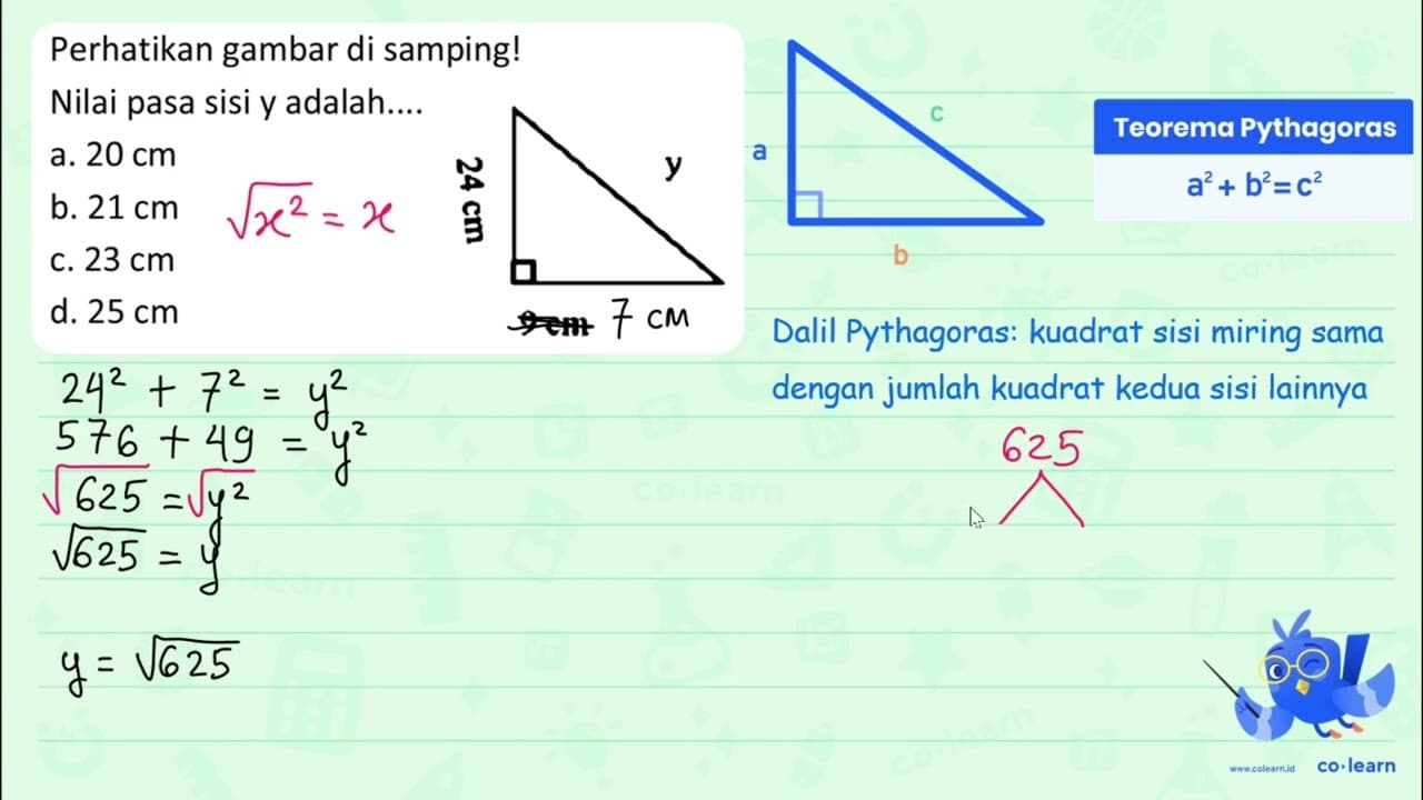 Perhatikan gambar di samping! Nilai pasa sisi y adalah....