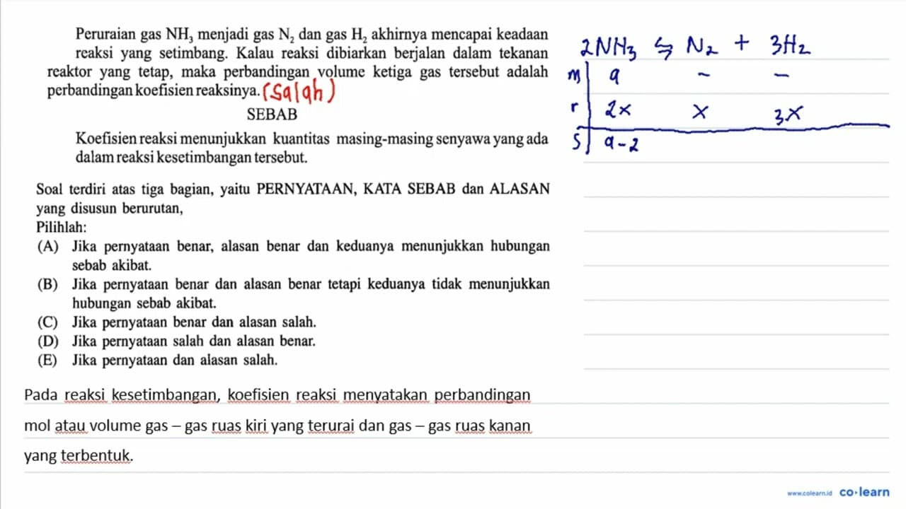 Peruraian gas NH_(3) menjadi gas N_(2) dan gas H_(2)