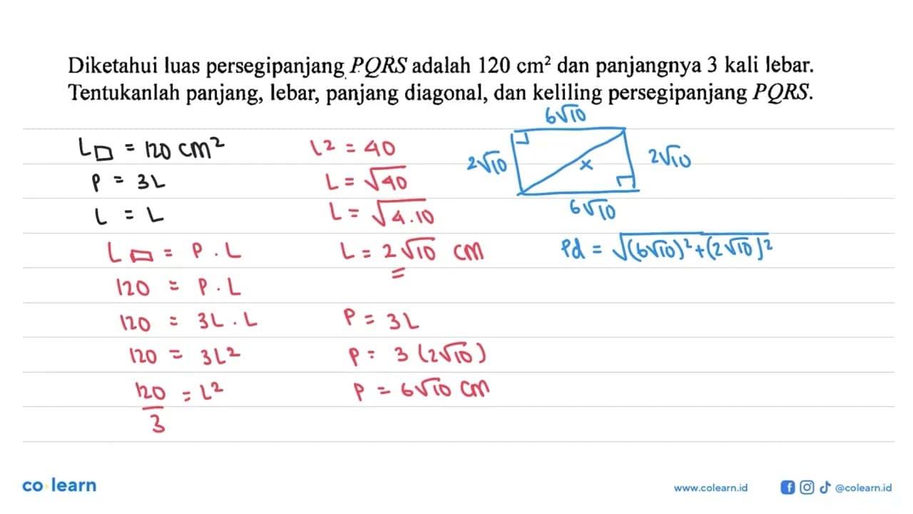 Diketahui luas persegipanjang PQRS adalah 120 cm^2 dan