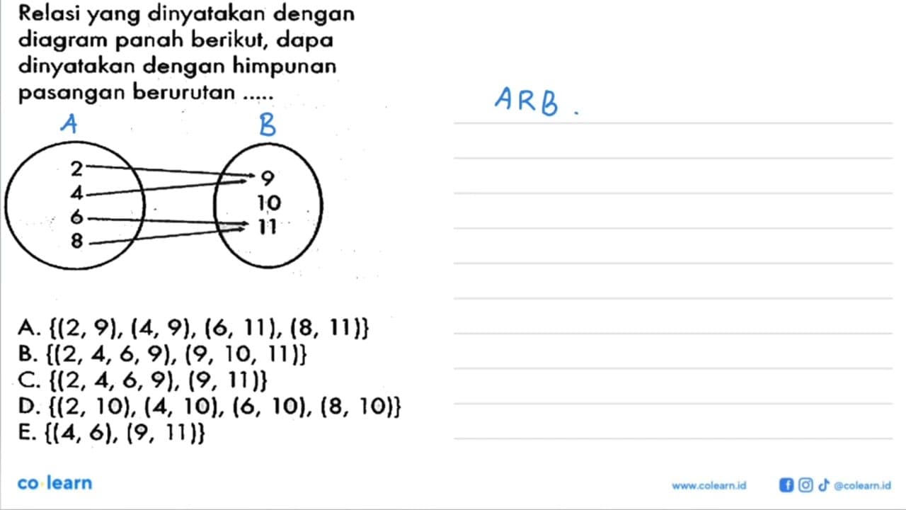 Relasi yang dinyatakan dengan diagram panah berikut, dapa