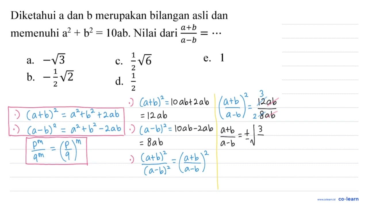 Diketahui a dan b merupakan bilangan asli dan memenuhi