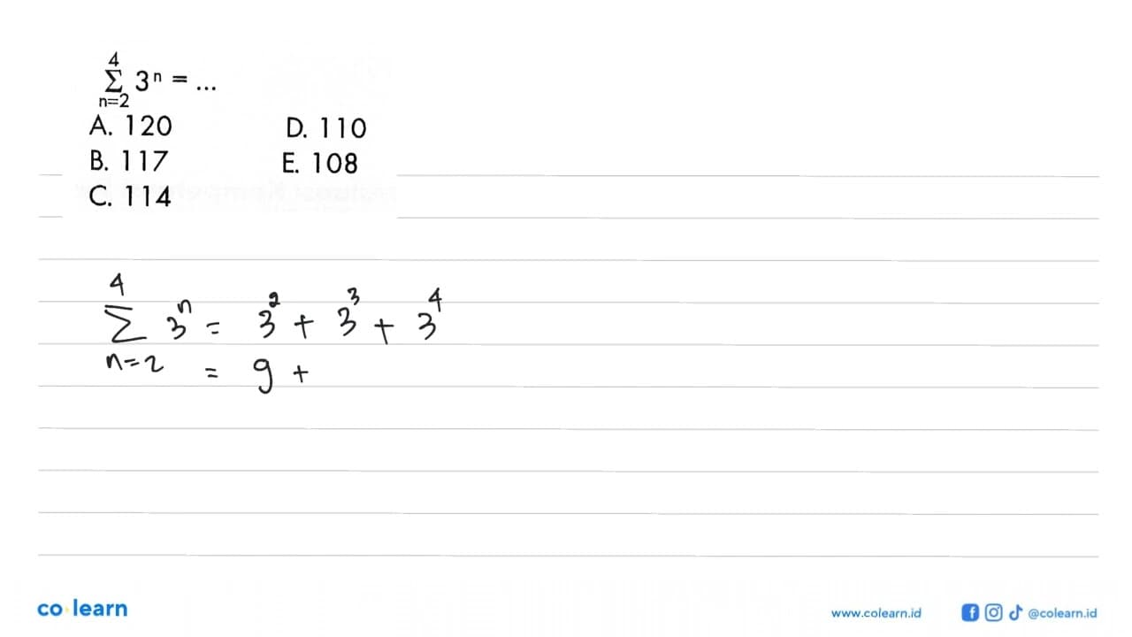 sigma n=2 4 3^n= ....