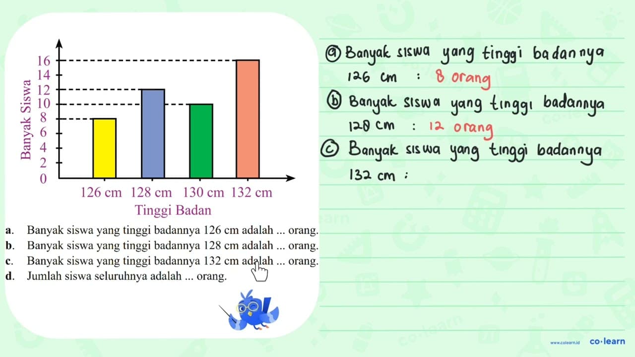 a. Banyak siswa yang tinggi badannya 126 cm adalah ...