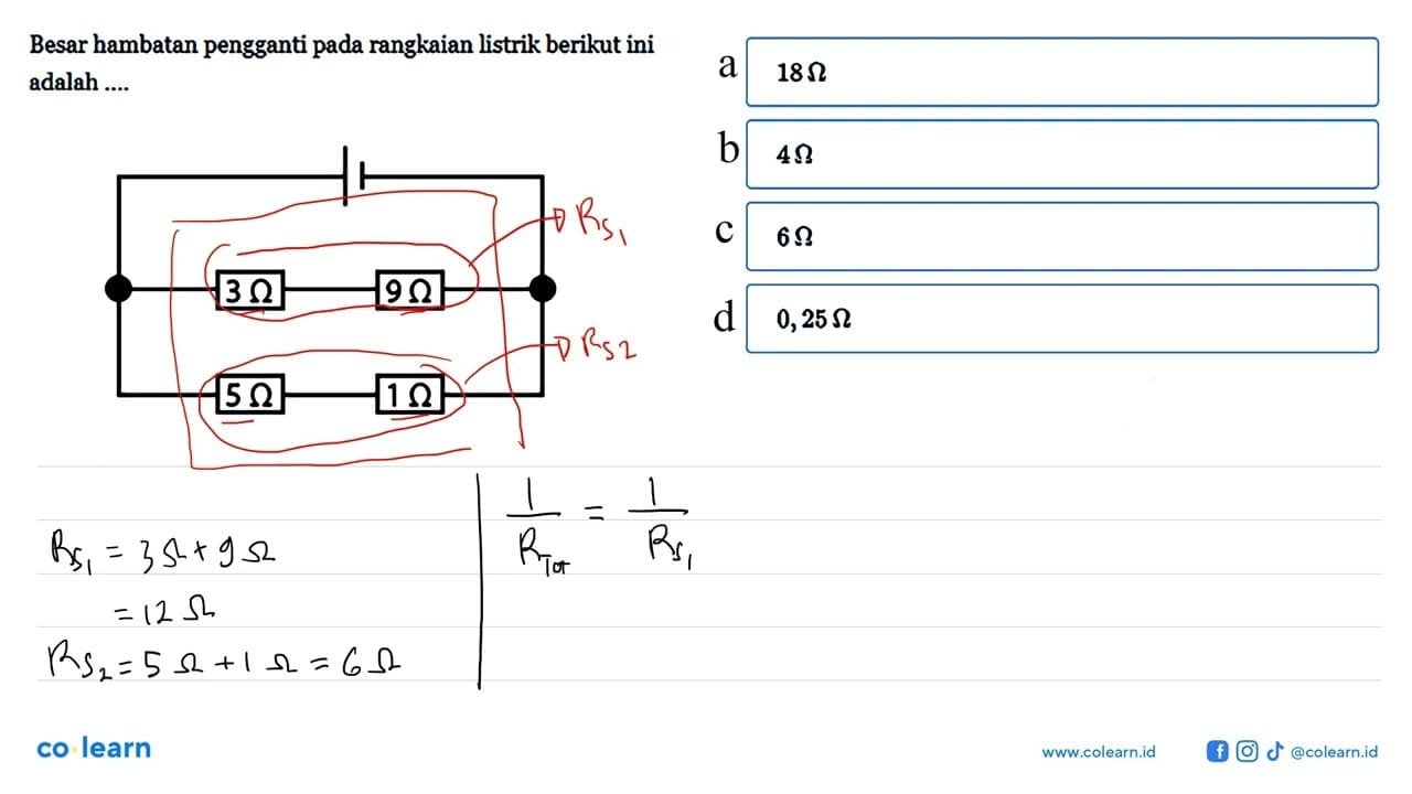 Besar hambatan pengganti pada rangkaian listrik berikut ini