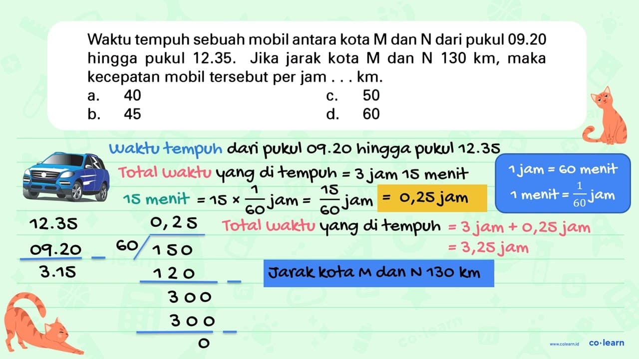 Waktu tempuh sebuah mobil antara kota M dan N dari pukul