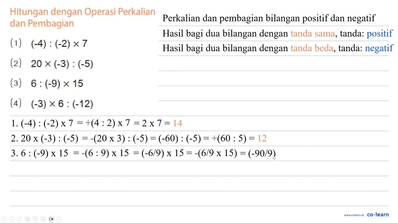 Hitungan dengan Operasi Perkalian dan Pembagian (1) (-4) :